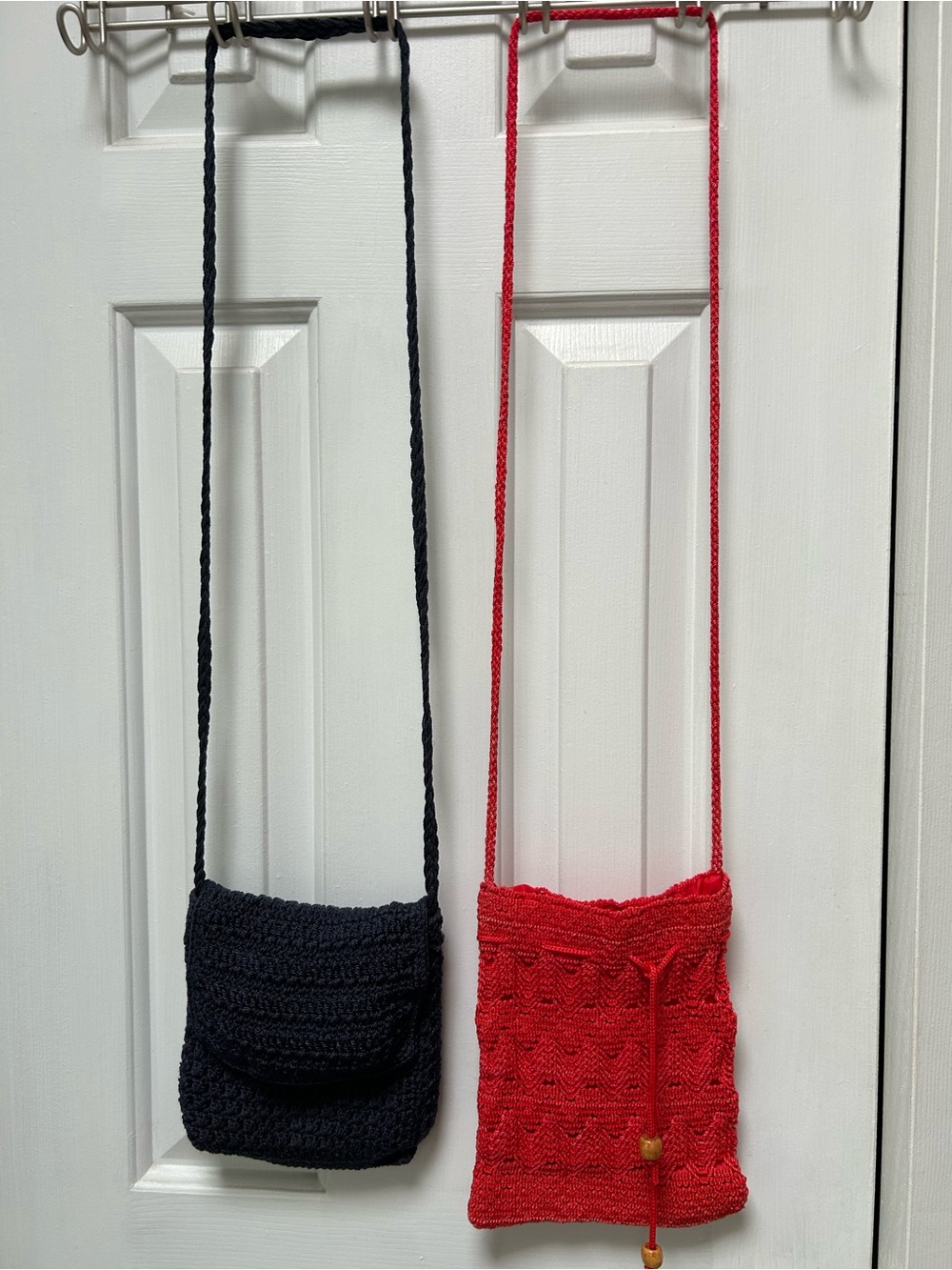 Set of 2 Crochet Crossbody Bags,             1-NavyBlue and 1-Red. Bonus-get 2!!